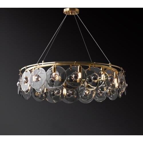 Round luxury Copper Living room Lighting Crystal Villa hall LED Chandelier Dining room Bedroom Lights Black glass Hanging lamp