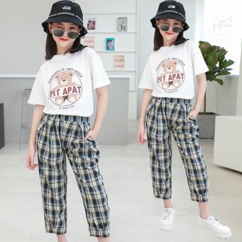 Summer Clothes For Girls Little bear Print Childrens Clothes For Girls Tshirt + pants Girls Clothes Teenage Childrens Costume