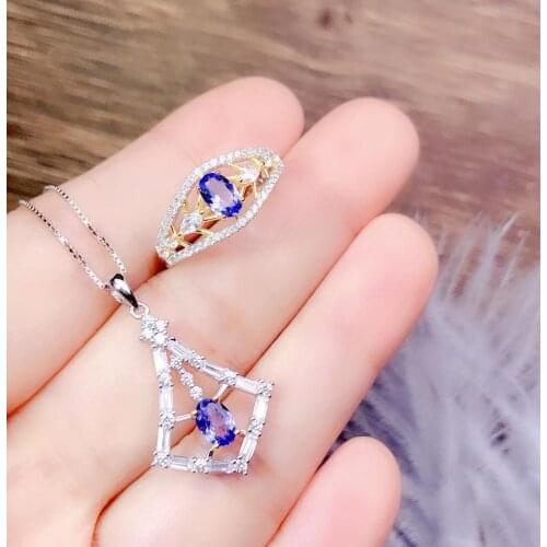 The Best Gift for Your loved wife Tanzanite jewelry set 925 sterling silver 1pc Tanzanite pendant,1pc Tanzanite ring