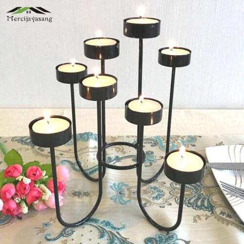 Metal Candle Holders Candlestick 6/8/9-arms Candle Holder Stand Iron Black Pillar for Wedding Home Decoration Candelabra GZT056