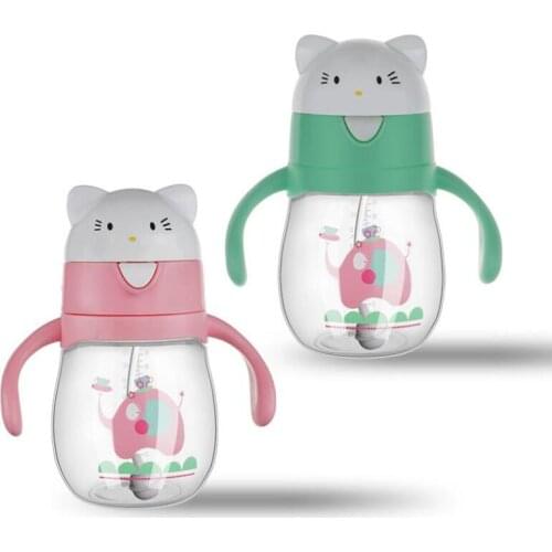 Cute 270ml Children Newborn Straw Cup With Double Handles Baby Feeding Learning Drinking Bottle Kids Water Sippy Cups