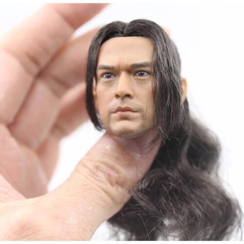1/6 scale male Head Model Sculpt Moustache Asian Black Long Hair For 12'' action figure body
