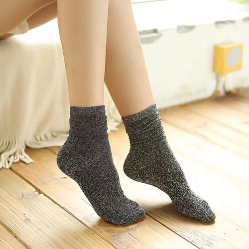 Fashion Autumn Winter Women Glitter Shiny Socks Solid Color Casual Socks Gift 2019