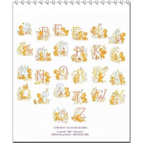 LBP-Bear and Friends Alphabet 69-66 Counted Cross Stitch 11CT 14CT 18CT DIY Cross Stitch Kits Embroidery Needlework Sets