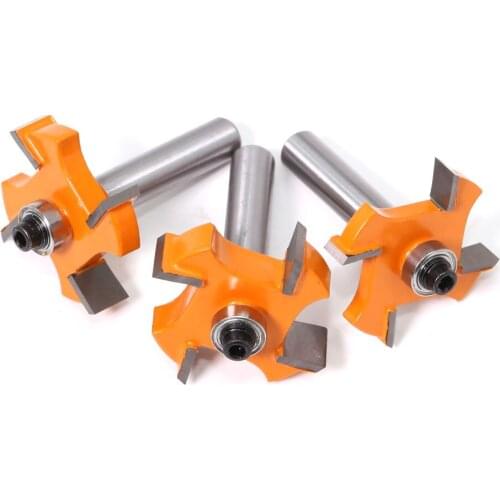 3pcs/set 8mm Shank 4 Blades T Type Tongue Groove Router Bit Set Woodworking Mortise Knife Tenon Solid Carbide End Mill Cutter