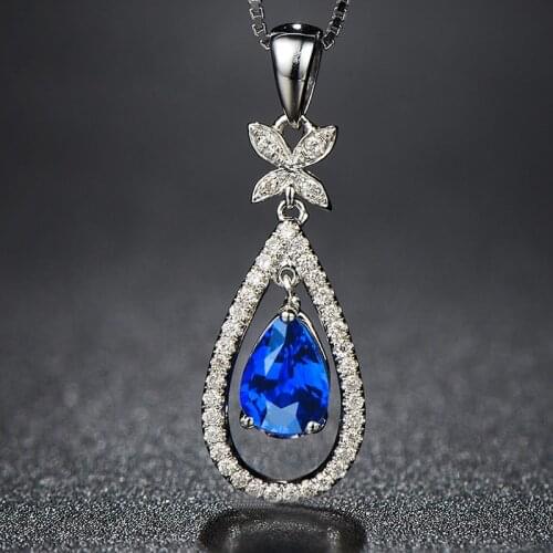 Natural Sapphire S925 Sterling Silver Necklace Pendant Women Fine Pierscionki Blue Water Drop Jewelry Gemstone Naszyjnik Joyas
