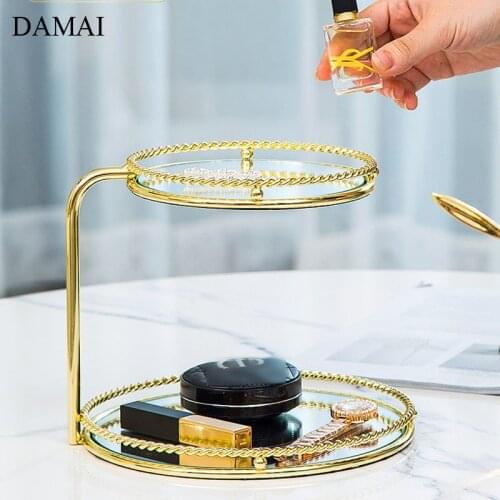 Nordic Modern Glass Mirror Trays Decorative Gold Inlay Cosmetic Perfume Shelf Jewelry Storage Display Trays Bedroom Decorations