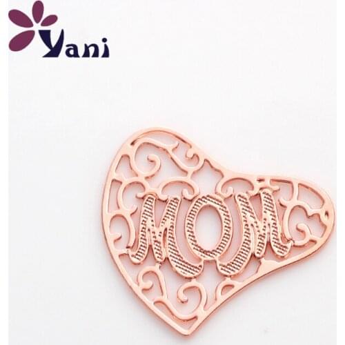 New Item 20pcs/lot Alloy Rose Gold MOM Heart Plates Charm For Memory Locket Pendants CHM#314