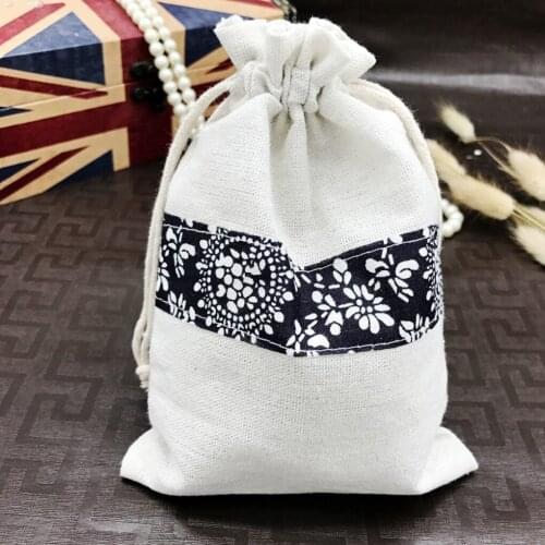 Feiqiong New Blue & White Dry Floral Bag Linen Drawstring Organizer Oriental Design Breathable Small Sundries Storage Bags