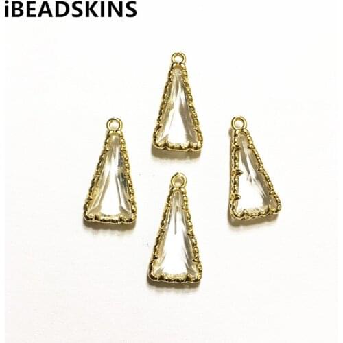 New arrival! 22x10mm 50pcs/lot gold color Copper Material with clear Glass triangle-shape connection for Jewelry handmade DIY