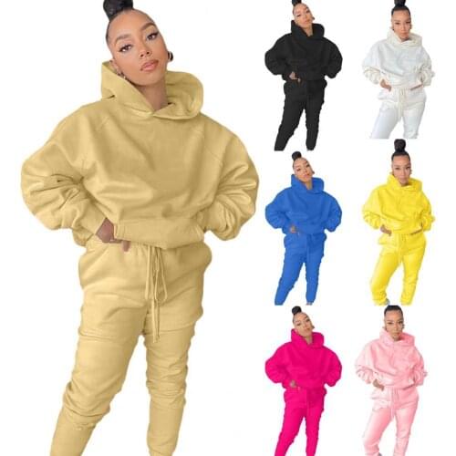 New Stylish Sports Wear Set Hoodie Multi-color Warm Flexible Women 2 Piece Outfits For Fall