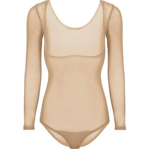 One Piece Leotard Mesh Chest Opened Top Long Sleeves Costume Accessories Women Bodysuit Bottoming Shirt Belly Dance Tops