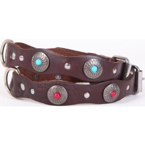 Retro dog collar Personalized Ethnic Pet Necklace With Flower Pattern Green Red Bead Basic Collar For Big Dogs