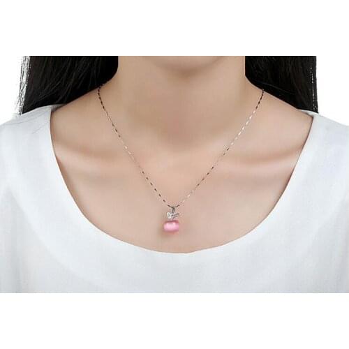 Baroque Men Womens 925 sterling silver small apple necklace pendant temperament opal crystal necklace free shipping