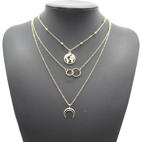 New Fashion Multilayer Moon Map Necklace Female Personality Bohemian Multilayer Necklace Women