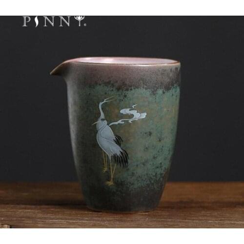 PINNY 255ML Kiln Changers Crane Ceramic Cha Hai Retro Kung Fu Tea Service Evenly Divide Tea Cups Pigmented Drinkware