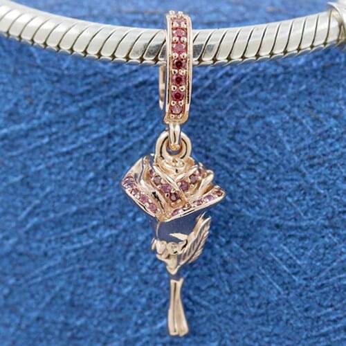 Original Rose Flower With Pink Crystal Engrave I'm Yours Pendant Bead Fit 925 Sterling Silver Charm Europe Bracelet Diy Jewelry