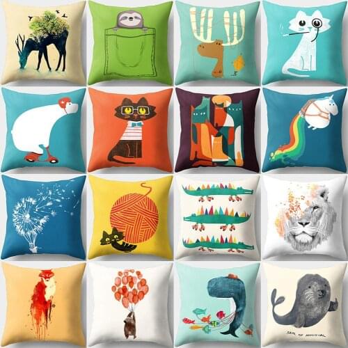 45x45cm Removeable Soft Pillowcase Cartoon Animal Lion Cat Shark Throw Pillow Case Sofa Bed Office Cushion Covers Home Decor
