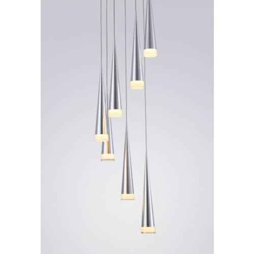 Nordic Simple LED Meteor Shower Cone Pendant Lamp Acrylic Aluminum Restaurant Revolving Staircase Pendant Light