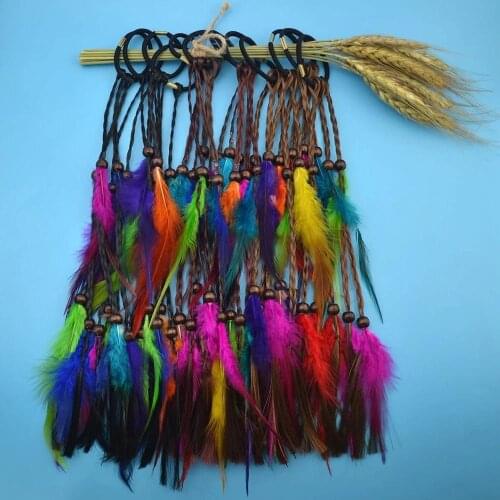 Turkish Women Colorful Feather Boho Hair Bands Hippie Festival Gypsy Tribe Beads Headband Bohemian Peacock Retro Hair Accessorie