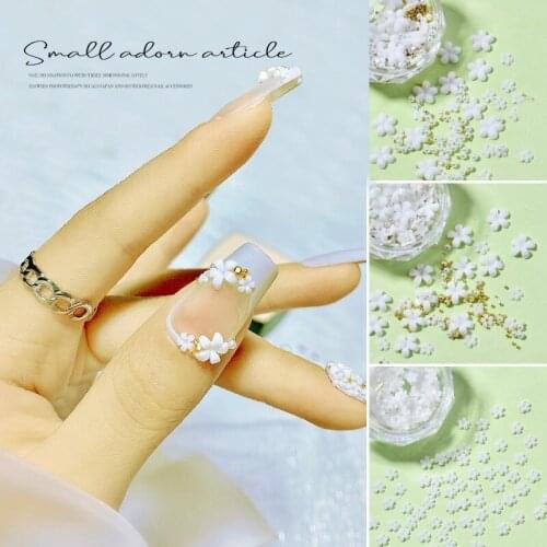Five-petaled flowers White Flower Nail Art Decorations Flat Back Diamond Jewelry Lotus Polarized Nail Rhinestones Shaped Aurora