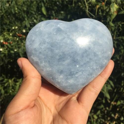 Unique high quality large size natural stones and minerals blue crystal heart celestine heart for wedding&home decoration