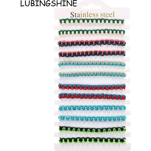 Bohemia 12pcs/lot Colorful Braided Adjustable Twist Knotted Rope String Anklet Bracelet Set for Women Men Ethnic Style Jewelry