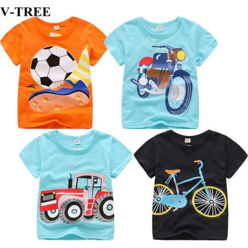 V-TREE Summer Baby Boys T Shirt Cartoon Car Print Cotton Tops Tees T Shirt For Boys Kids Children Outwear Clothes Tops 2-8 Year