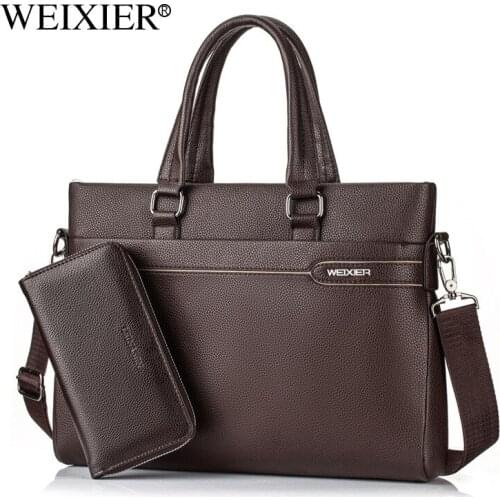 WEIXIER Mens Leather Bag Briefcase Office Bags for Men Bag Mans Laptop Bags Male Tote Briefcase Purse and Handbag designer bag