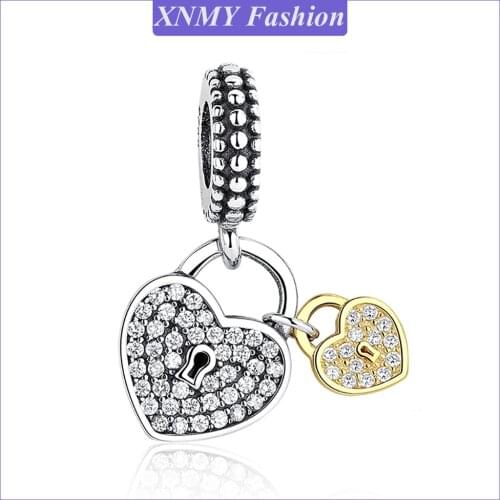 XNMY 2021 New Silver Color Charms Pavé Heart Padlocks Dangle Charm Fit Original Pandora Bracelet Necklace Diy Jewelry