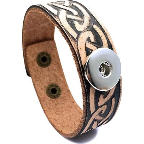 Retro pattern 145 Rock punk Genuine Leather Retro Bracelet Snap Button Jewelry Charm Jewelry For Women men (fit 18mm button)