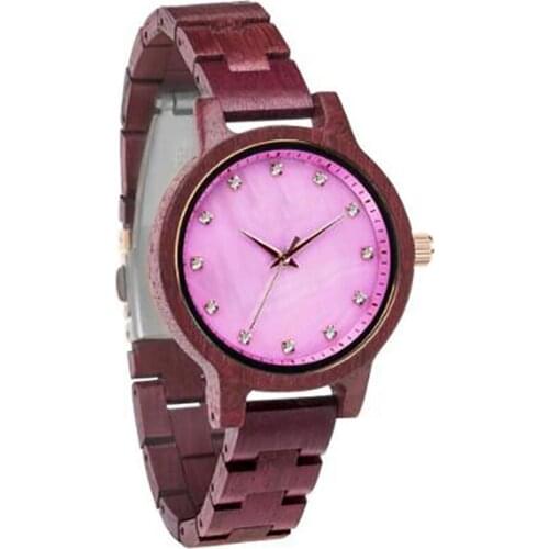 Dropshipping 2020 Japan Movt Custom Made Women Pearl Dial Purple Heart Wood Quartz Wrist Watch with Interchangeable Belt