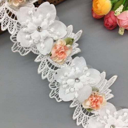 1 yard Rose Flower Diamond Lace Trim Embroidered Lace Ribbon French Fabric Sewing Craft Costume Dress DIY Wedding Accessories
