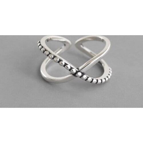 100% Authentic 925 sterling silver polished &beads pattern Criss Cross Rings adjust TLJ943