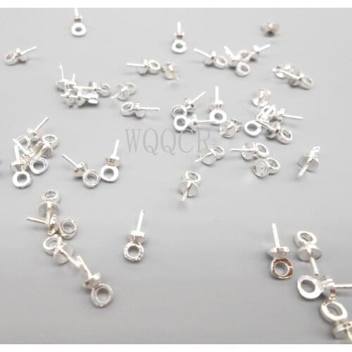 100PCS 925 Silver Half-Hole Pendant Eye Needle Bead Pendant Hook Connector For Bead Top Cover Jewelry Making Jewelry Accessories