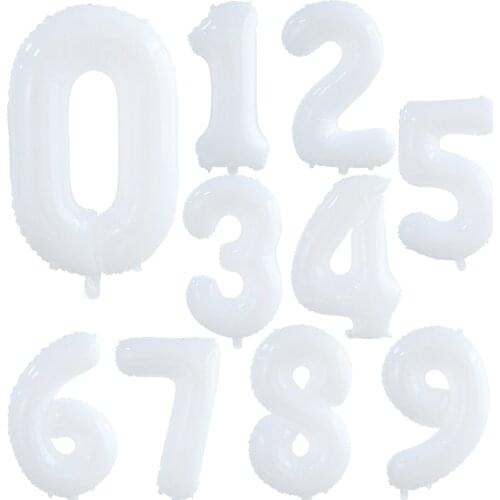 30Inch Digital 0-9 White Foil Number Balloons Kids First Birthday Party Decorations Wedding Anniversary Baby Shower Supplies
