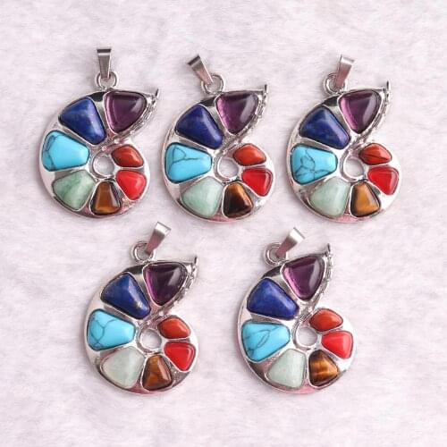 6/12PCS Wholesale 7 Chakra Energy Necklace Pendant Natural Stone Reiki Healing Pendulum Wicca Charm Fashion Jewelry Making