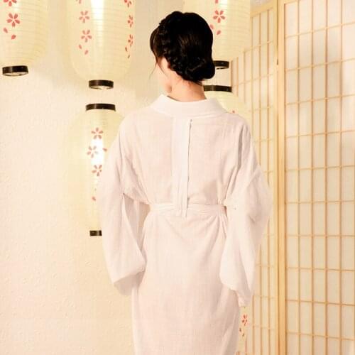 Asia ethnic gown Japanese Traditional Clothing white Kimono long Dress Women Yukata Cosplay Costume
