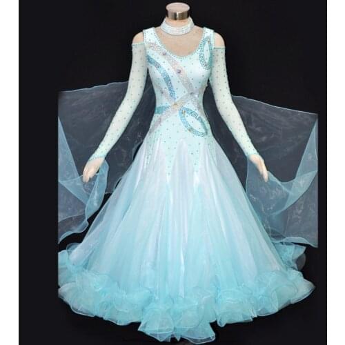 Ballroom Competition Dance Dress Modern Waltz Tango Standard Dress Ballroom Dance Competition Dresses blue flower print MD471