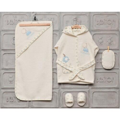 Bebitof Newborn Baby Boys Toddler 100% Cotton Terry Bathrobe & Hooded Towel Set Bathtime Gift Bundle 5 Piece Blue 0 – 24 Month