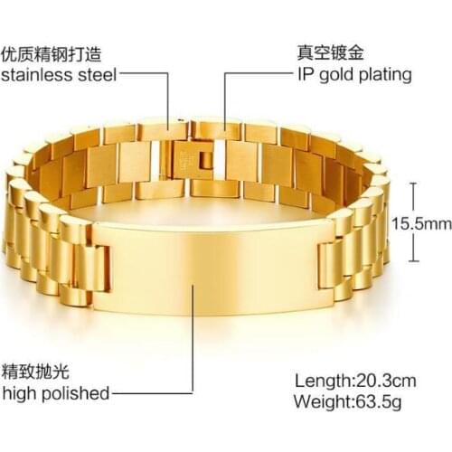 Free Shipping women Mens Gifts Stainless steel Smooth Shiny ID Bracelet Link Chain Jewelry Gold 15mm 8.3