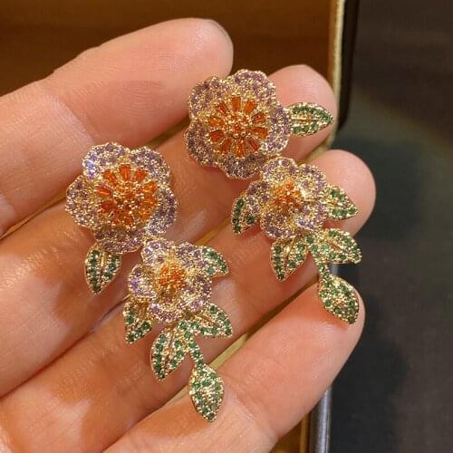 Color Sunflower Earring All Match Exquisite Flowers Temperament AAA Zircon Crystal High Quality Luxury Jewelry For Women