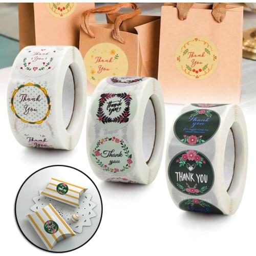 Floral Thank You Stickers Roll 500-count Stickers Round For Wedding Birthday Party Favors Holiday Celebration Decor Наклейки