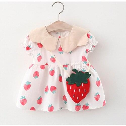 Toddler Baby Kids Girls Dresses Peter Pan Collar Strawberry Printing Pattern Summer Princess Dresses Baby Girl Clothes