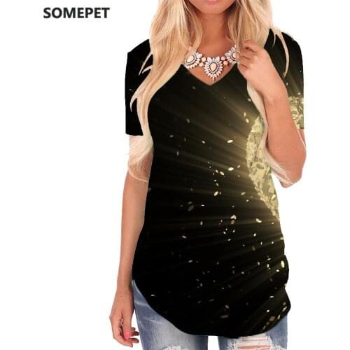 SOMEPET Love T Shirt Women Geometry Tshirts Printed Pattern Shirt Print Shine V-neck Tshirt Womens Clothing Fashion Printed