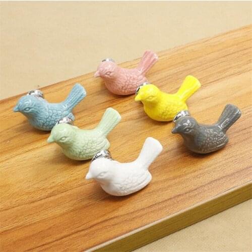 2021 New Cartoon Bird-Shaped Ceramic Handle Cute Pigeon Childrens Cabinet Door Drawer Knob Handle White Single Hole Handle