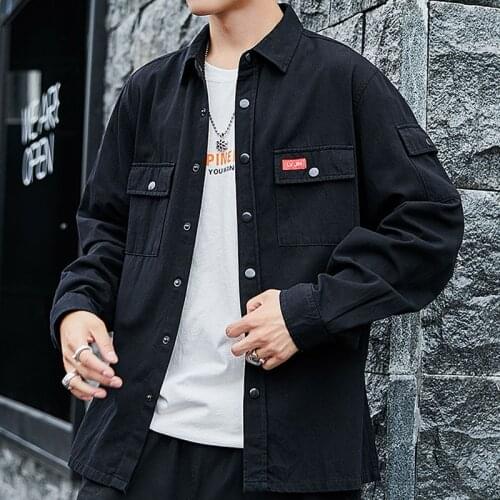 Mens Shirt Long Sleeve 100%Cotton Japanese Tooling Shirt Fashion Casual Men Shirt Cardigan Pocket Streetwear Camisa Masculinang