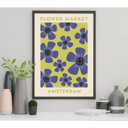Wall Canvas Painting Print Purple Green Flower Art Flower Market Print Flower Market Amsterdam Poster Market Poster Flower