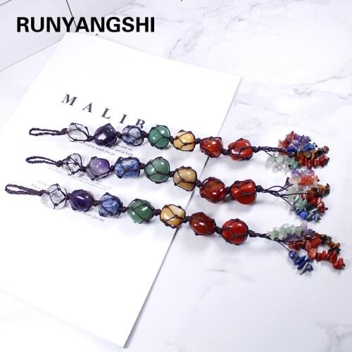 Natural crystal original stone 7chakra Irregular car Hanging Decoration Healing Reiki Tumbled Gem Stones Tassel Home Wall Window