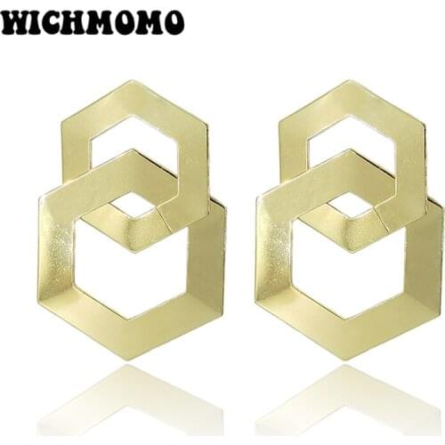 2019 New Trendy 68mm 1 Pair High Quality Zinc Alloy Gold Hexagons Dangle Earrings for Girls Party Gifts Accessories